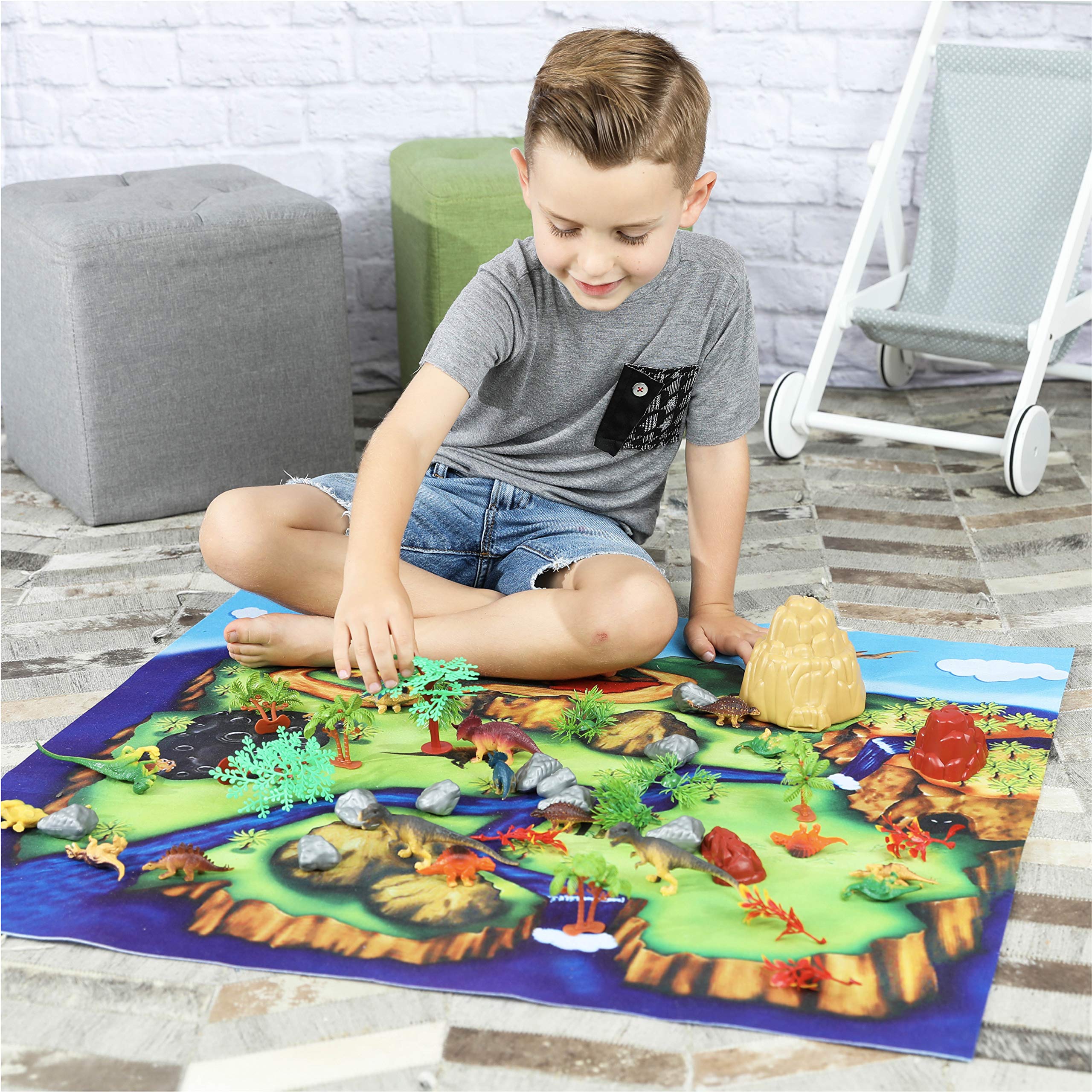 Toyvelt Dinosaur Play Set Dinosaur Toys Includes 20 Realistic Dinosaurs, 29 Trees & Rocks, PlayMat, and Beautiful Container to Create a Dino World Great Gift for Boys & Girls Ages 3,4,5,6, and Up