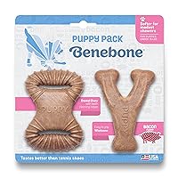 Benebone Puppy 2-Pack Dental Chew/Wishbone Dog Chew Toys, Made in USA, Real Bacon Flavor