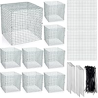 10 Pack Small Wire Plant Protectors 12x12 in Square Plant Protectors from Animals Mesh Plant Cage Chicken Wire Cloche for Plants Shrubs with Ground Stakes and Nylon Ties (Dark Green,Thickness 1mm)