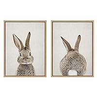 Kate and Laurel Sylvie Bunny Portrait And Bunny Tail Framed Canvas Wall Art By Amy Peterson, 18x24 Natural, Cute Baby Animal Art Decor