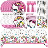 Hello Kitty Birthday Decorations & Party Supplies | Hello Kitty Plates, Cups, Napkins, Tablecloth, Forks, Sticker | Serves 16 Guests | Officially Licensed