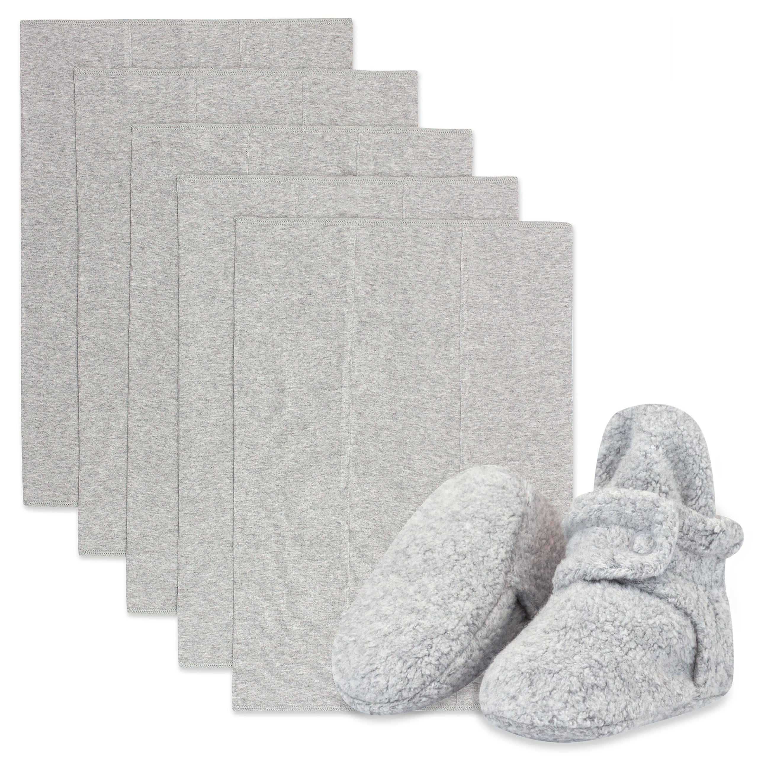 Zutano Newborn Girl Gift Set | 5 Pack Organic Burp Cloths and 0-3 month Fleece Baby Booties, Bundle, 3M