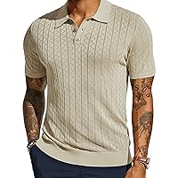 PJ PAUL JONES Mens Knitted Polo Shirts Short Sleeve Textured Pullover Golf Polo T Shirts