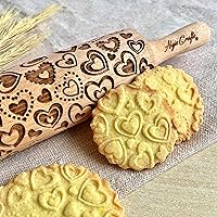 Kid Rolling Pin HEARTS for Embossed Cookies. Laser Engraved Dough Roller for Cookies, Play Dough, Salt Dough Gift for Kid Boy, Girl Birthday by Algis Crafts