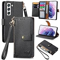 Phone flip case Cute Case Wallet Compatible with Samsung Galaxy S22, Premium PU Leather Flip Folio Case with Card Holders [Shockproof TPU Inner Shell] RFID Blocking Phone Case Compatible with Women Gi