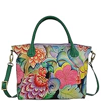 Anna by Anuschka Women's Genuine Leather Large Slouch Tote Bag | Hand Painted Original Artwork | Whimsical Garden