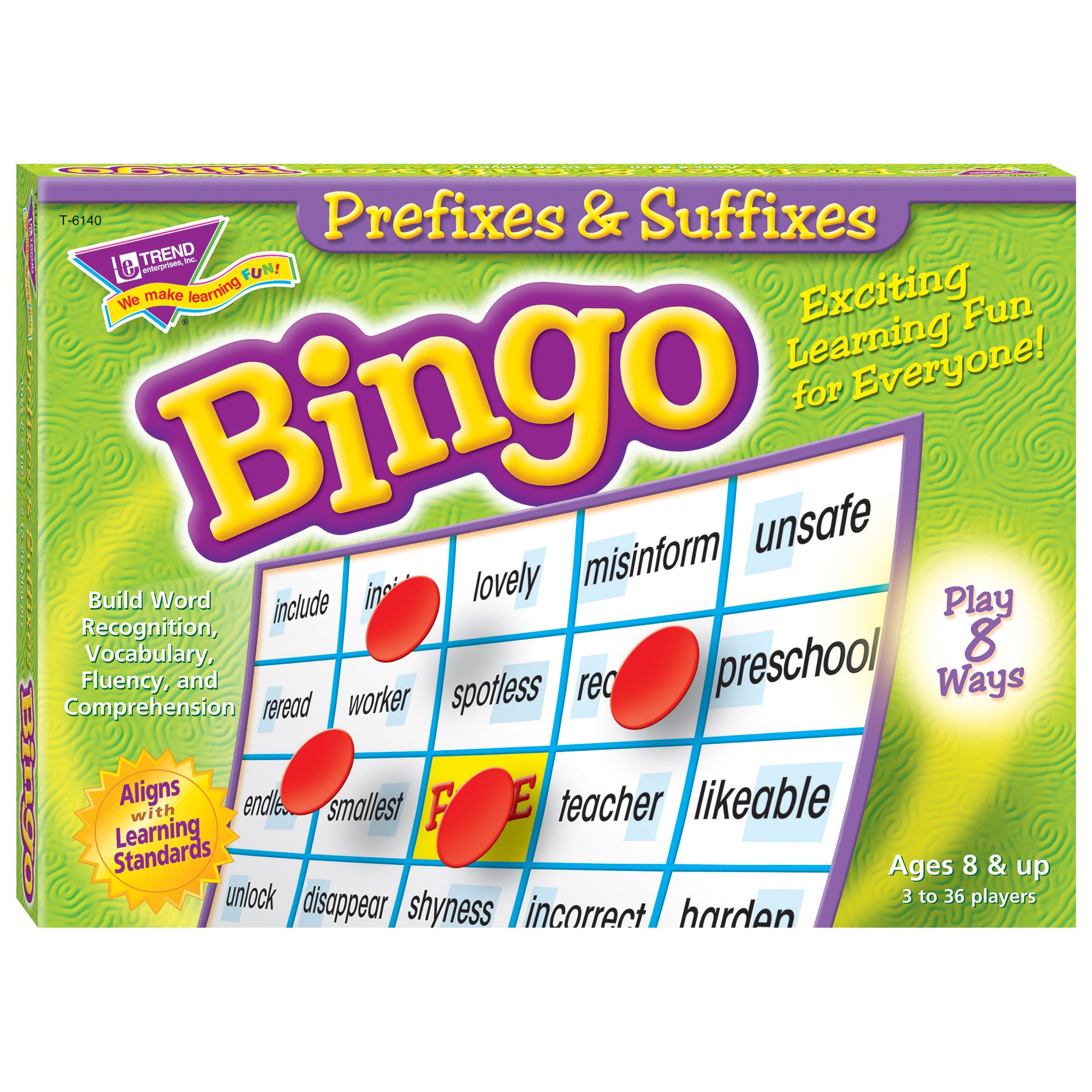 TREND ENTERPRISES: Prefixes & Suffixes Bingo Game, Exciting Way for Everyone to Learn, Play 8 Different Ways, Great for Classrooms and At Home, 2 to 36 Players, For Ages 8 and Up