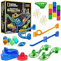 NATIONAL GEOGRAPHIC Glowing Marble Run Expansion Pack - 5 Glow in The Dark Glass Marbles, 20 Construction Pieces, UV Light, Great Creative STEM Toy for Girls and Boys