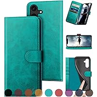 for Samsung Galaxy S24 5G Genuine Leather Wallet case 【RFID Blocking】【4 Credit Card Holder】【Real Leather】 Flip Folio Book Phone case Protective Cover Women Men for SamsungS24 case Blue Green