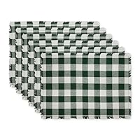 DII Heavyweight Fringed Check Tabletop Collection, Placemat Set, 13x19, Hunter Green, 6 Piece