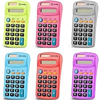 Pocket Size Calculator 8 Digit, Dual Power, Large LCD Display, School Student Desktop Accounting Office Calculators (Pack of 6) - by Emraw