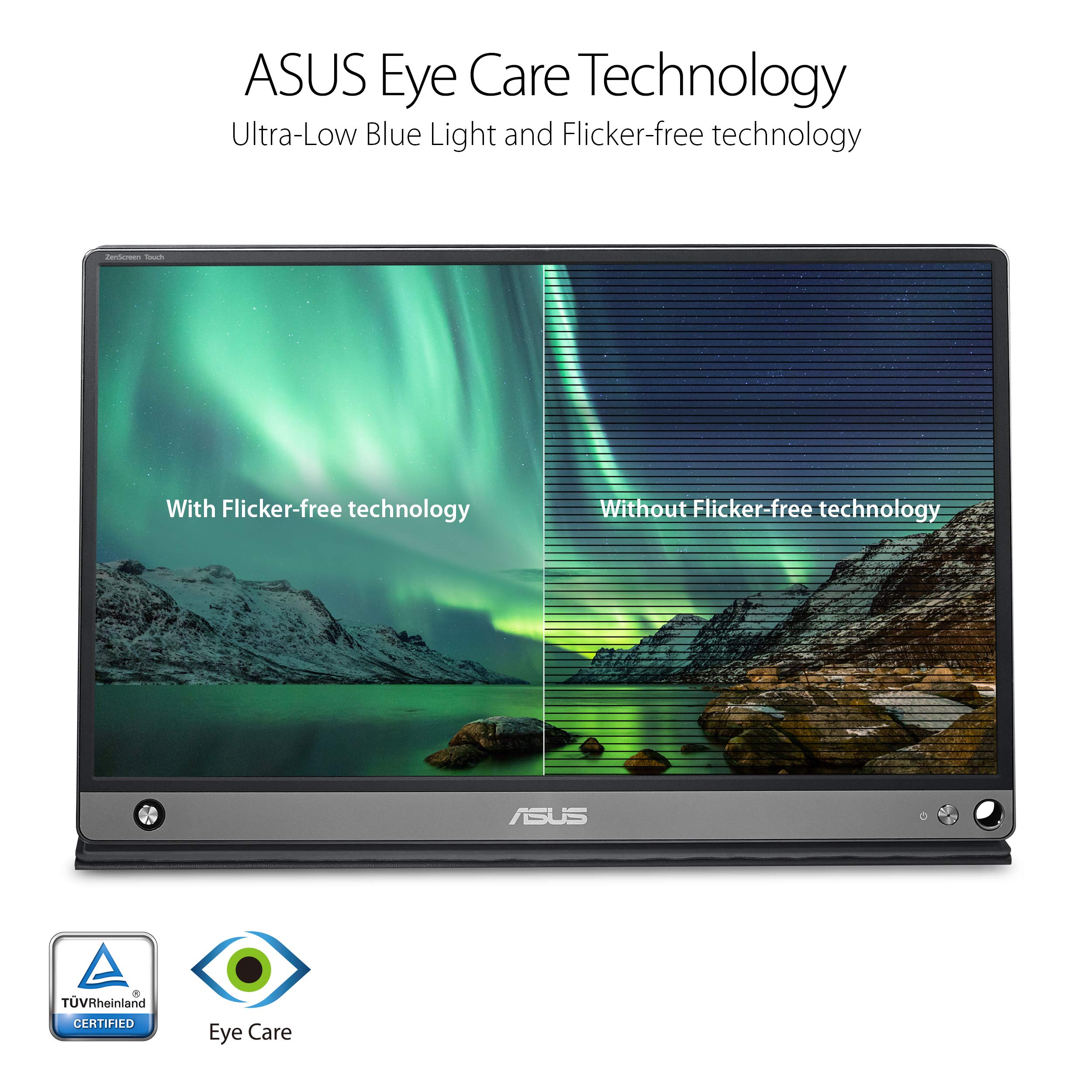 ASUS ZenScreen Touch Screen 15.6” 1080P Portable USB (MB16AMT) - Full HD (1920 x 1080), IPS, Anti-glare, Built-in Battery, Speakers, Eye Care, USB Type-C, Micro HDMI, Smart Case, 3-Year Warranty