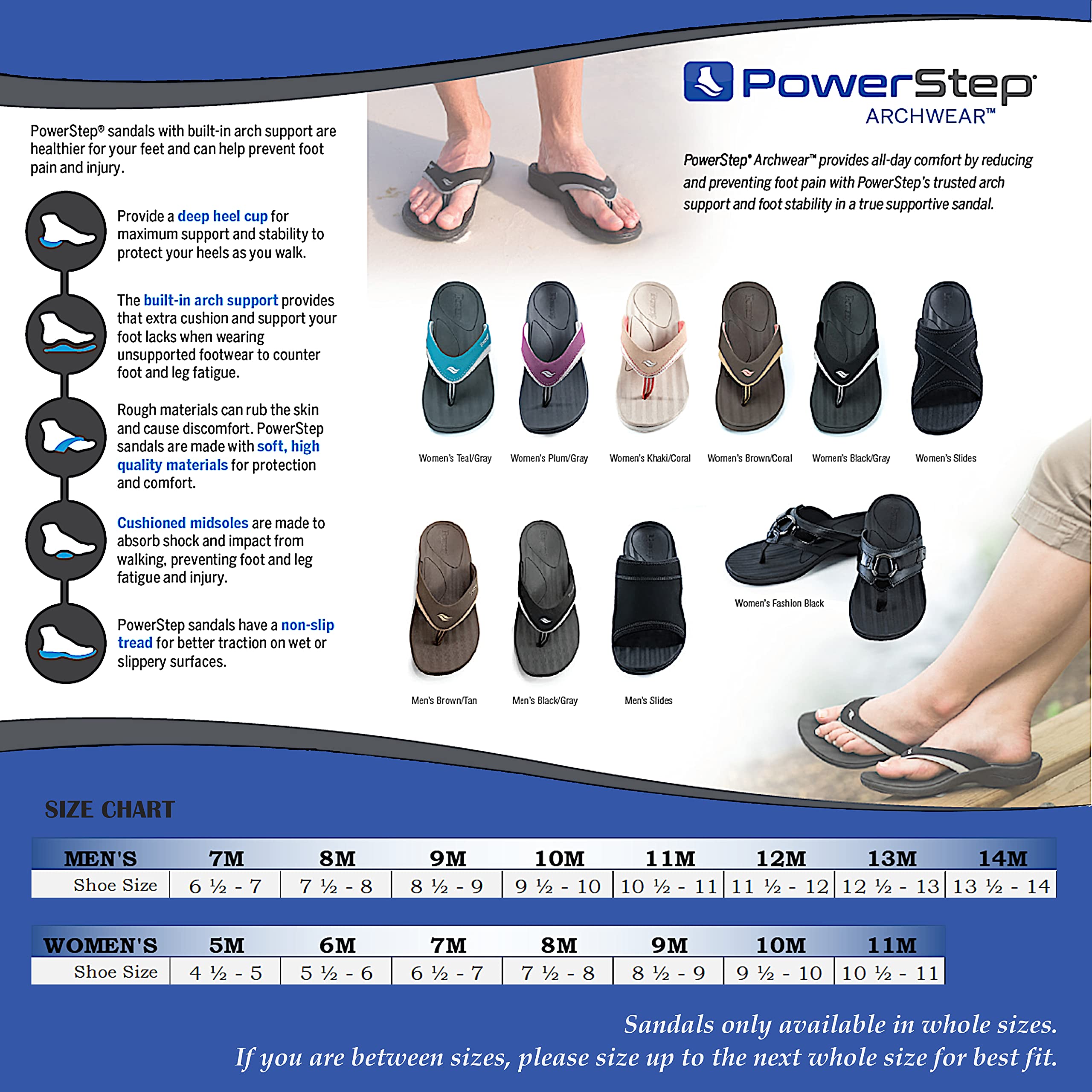 Powerstep Women's Archwear, Arch Supporting Thong Sandal, Orthotic Flip Flop