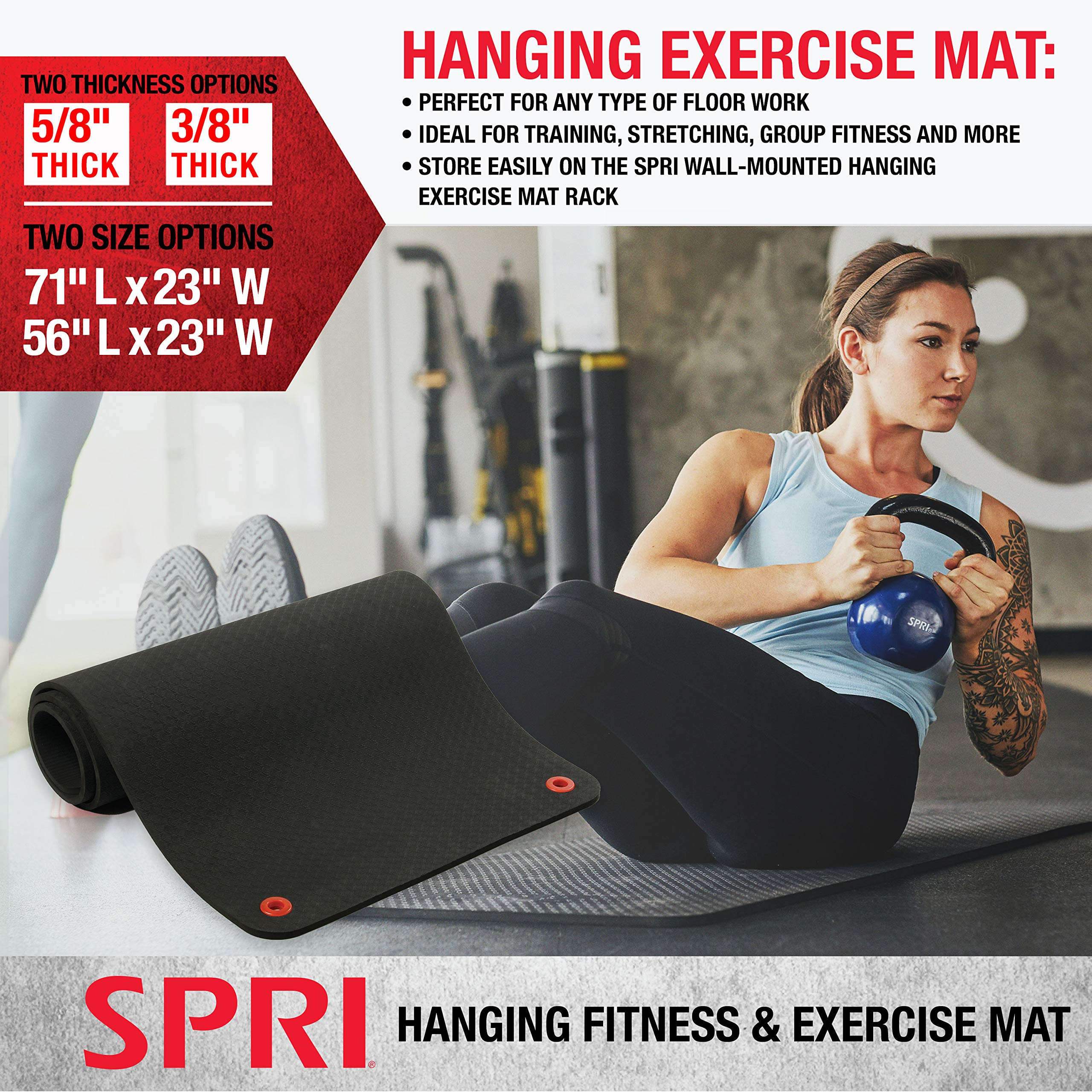 SPRI Hanging Exercise Mat, Fitness & Yoga Mat for Group Fitness Classes, Commercial Grade Quality with Reinforced Holes