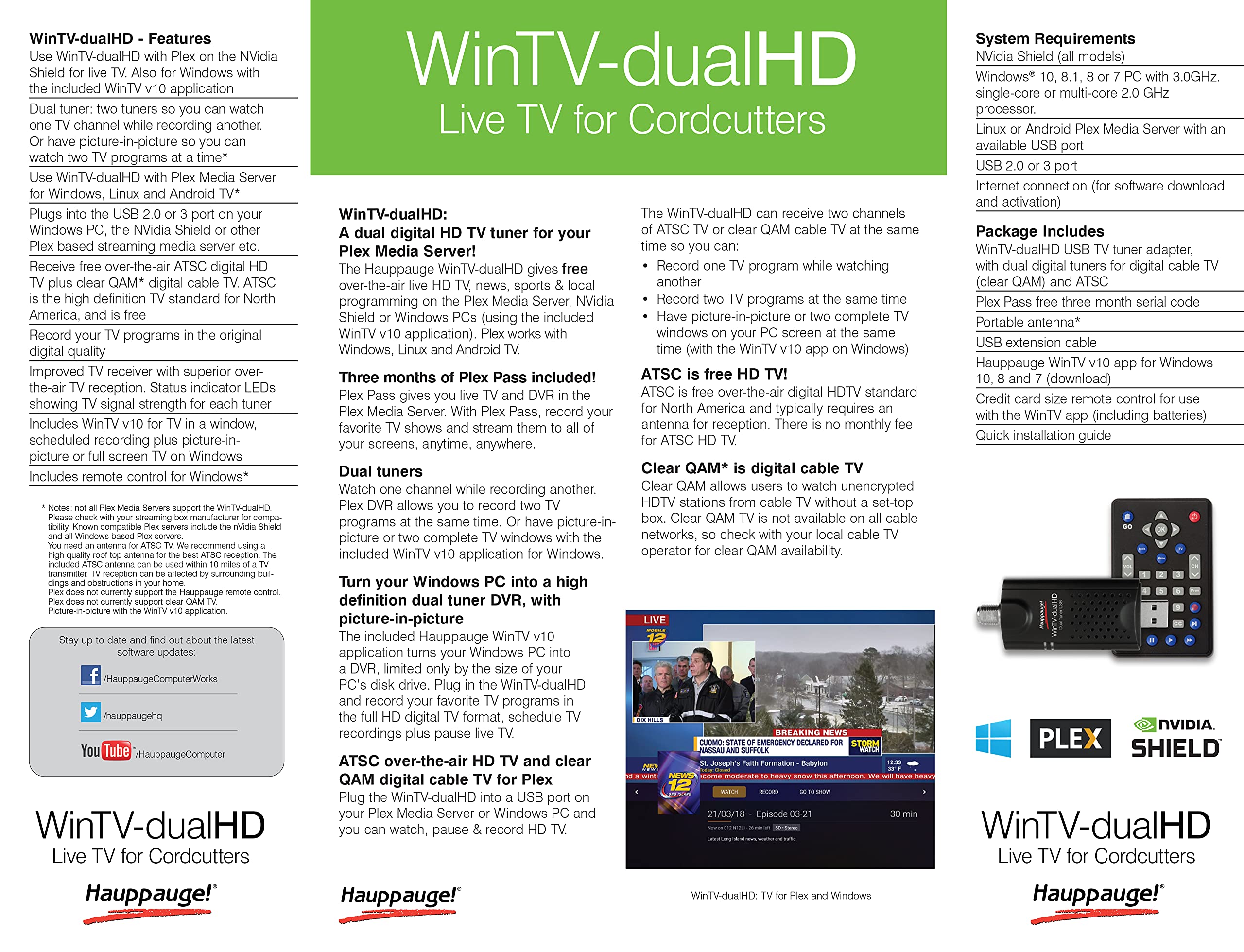 Hauppauge 1657 WinTV-dualHD Cordcutter Dual USB 2.0 TV Tuner for Nvidia Shield and Windows PC