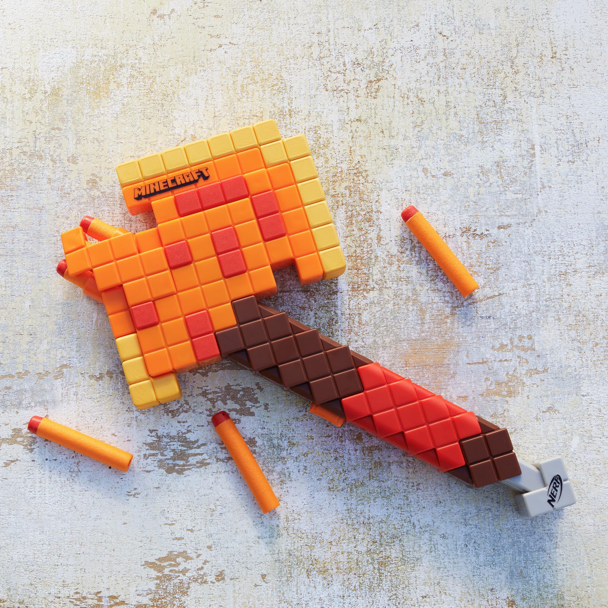 Nerf Minecraft Firebrand, Dart Blasting Axe, 6 Nerf Elite Foam Darts, Design Inspired by Minecraft Axe in The Game, Pull Down Priming, Minecraft Toys