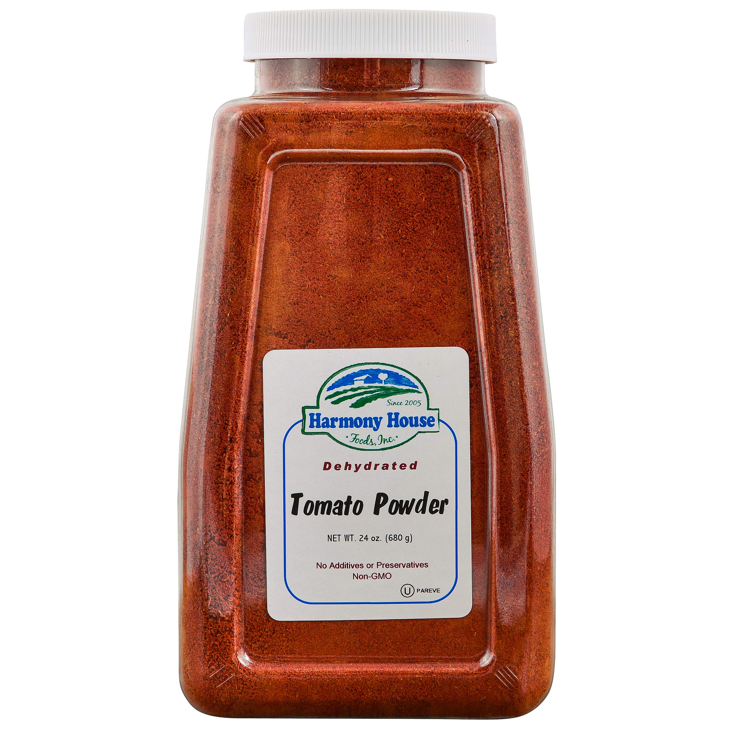 Premium Dehydrated Tomato Powder, 24 oz Size Quart Jar - From Harvest Red Tomatoes by Harmony House Foods