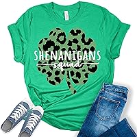 Shenanigans Squad Shirt St Patricks Day T-Shirt Bella Irish Clover Graphic Print Shirts for Women