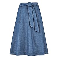 Collections Etc Casual Elastic Tie-Waist Full Denim Skirt with Pockets