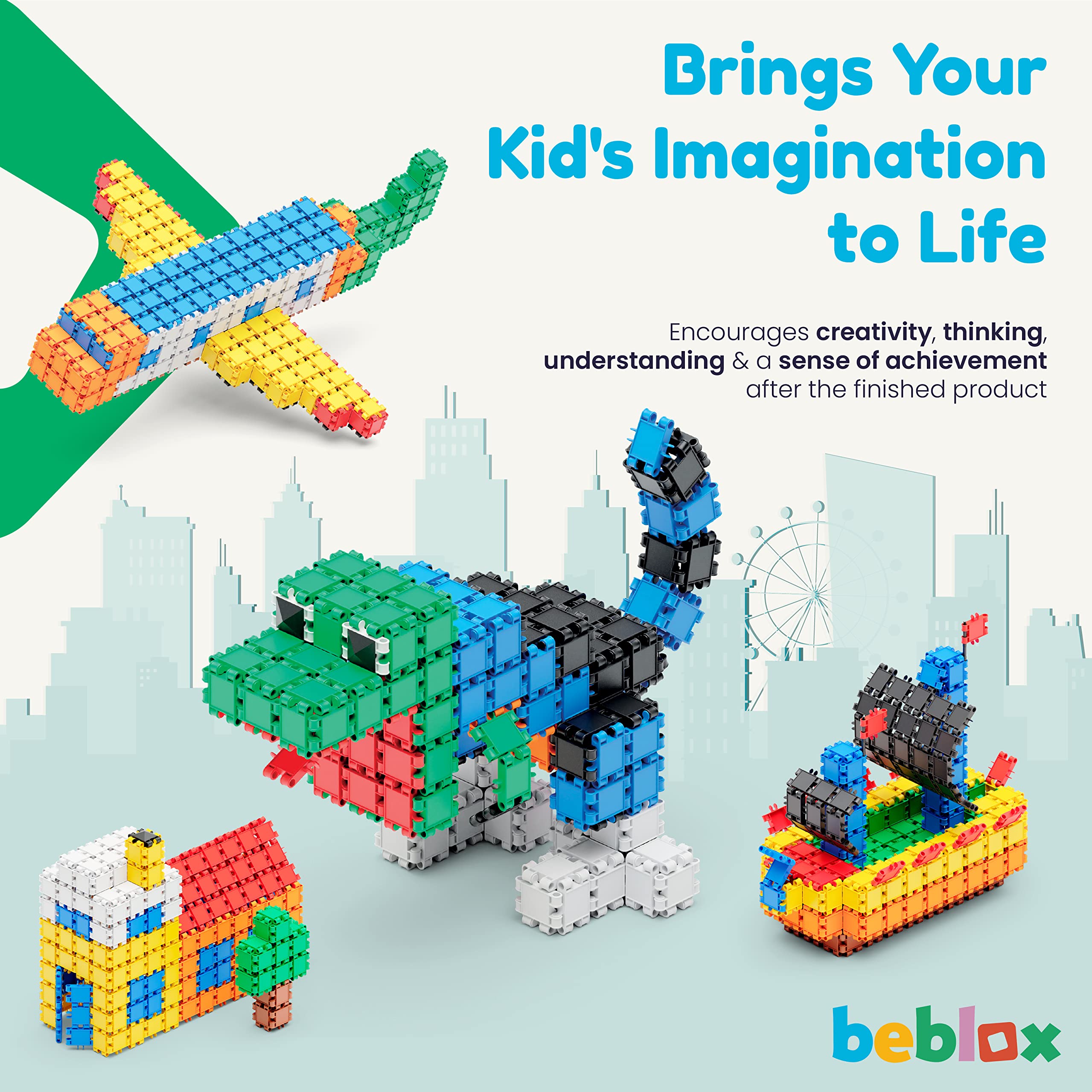 BEBLOX Building Blocks | Building Toys for Kids Ages 4-8 500-Piece Set - Learning & Educational Fun Stem Toys - Birthday Gifts for Boys & Girls Age 4 5 6 7 8 9 10 11 & 12 Year Old Toys