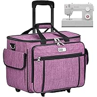 CAB55 Rolling Sewing Machine Case, Detachable Rolling Sewing Machine Carrying Case on Wheels, Trolley Tote Bag with Removable Bottom Wooden Board for Most Standard Sewing Machine and Accessories
