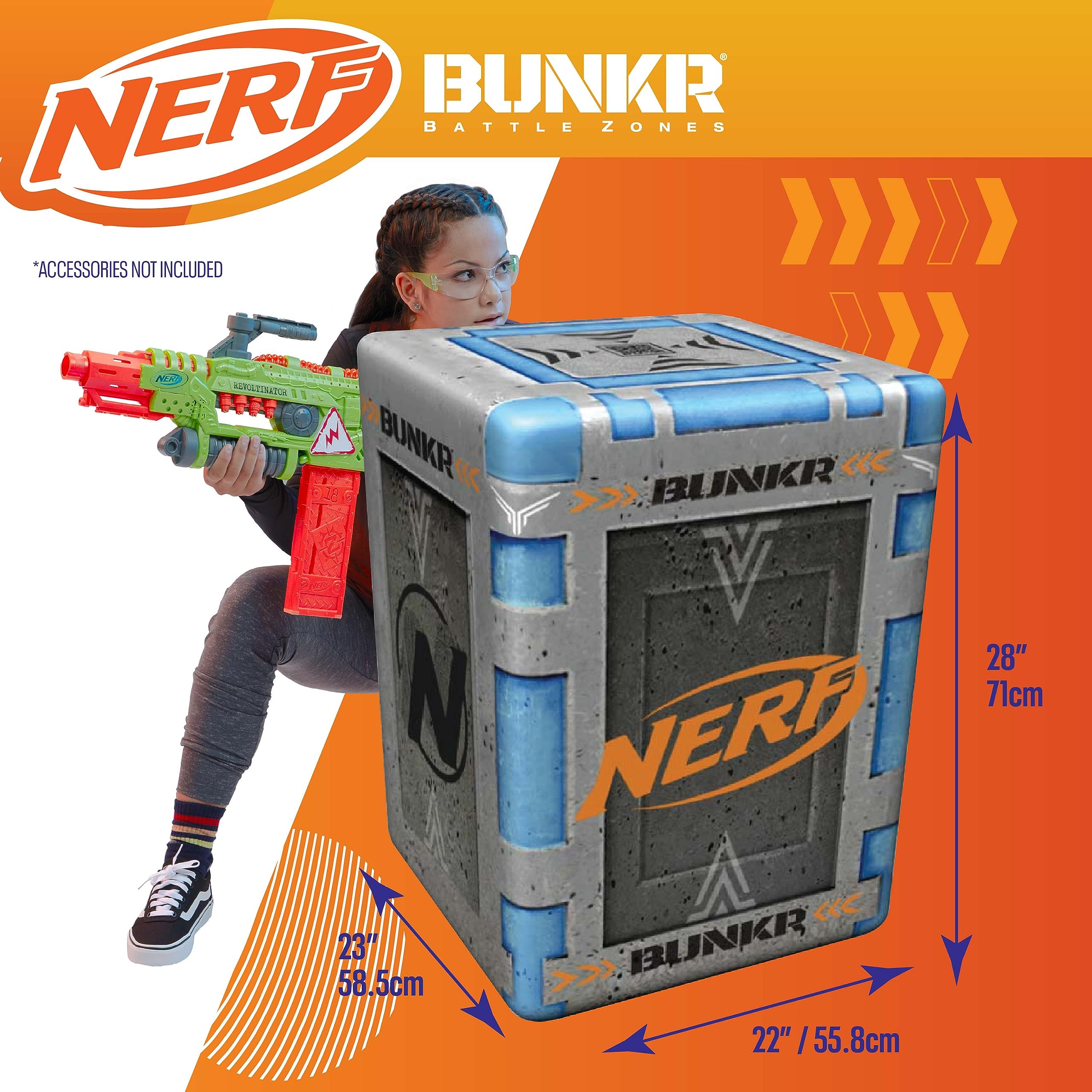 NERF BUNKR Officially Licensed Battle Royale Inflatable Bunker Battlezone - 5 Piece Barricade Set Crates Barrels - Perfect for NERF Party - NERF War Multicolor