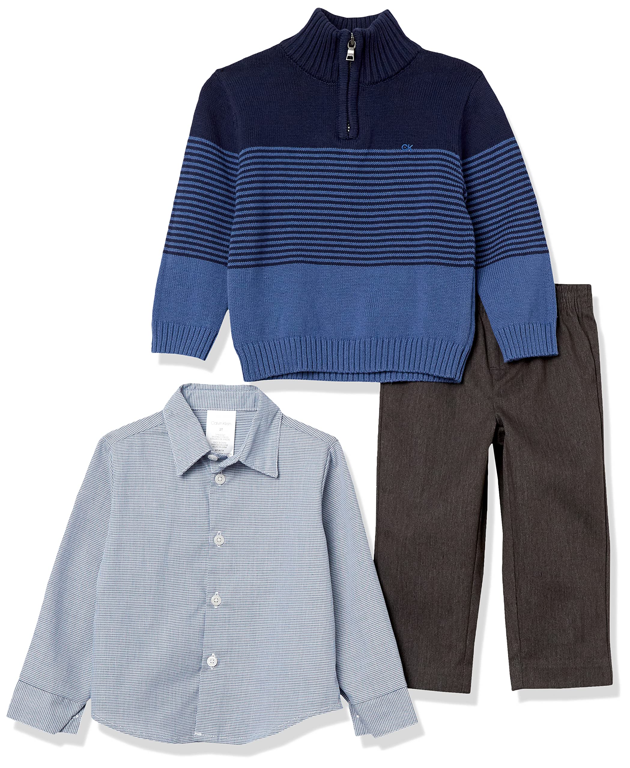 Calvin Klein boys 3-piece Sweater Set With Matching Button-down Shirt and Pants