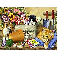 300 Piece Puzzle for Adults Linda Picken Little Bloomers Cat & Kittens 24 x 18 Cute Jigsaw by KI Puzzles