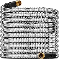 100 ft Metal Garden Hose - Heavy Duty Stainless Steel Water Hoses with 3/4''Solid Brass Fittings,Flexible, Lightweight,No Kink &Tangle, Rust Puncture Proof Car washing pipe for Yard, Outdoors, Rv