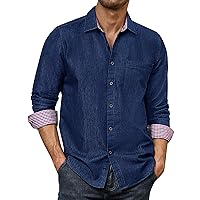 Alimens & Gentle Mens Denim Shirts Casual Button Down Shirts Long Sleeve Western Shirts Work Shirts Dress Shirts for Men