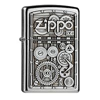 Zippo 2004497 Gear Wheels Feuerzeug, Messing, Edelstahloptik, 1 x 3,5 x 5,5 cm