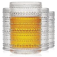 hobnail drinking glasses Highball Glasses Set of 4 12oZ Vintage Old Fashioned Glassware Water Cocktail Whiskey Beverages Juice Milk Gift for Men Women…