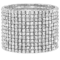 Badgley Mischka Women's Bracelet - 12 Strand Wide Crystal Studded Bridal Statement Stretch Wristband Cuff Wrap