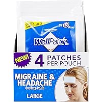Migraine & Headache Cooling Patch - Drug Free, Lasts Up to 12 hours, Safe to Use with Medication - Large Patches (4 Large Patches), Each 4.3 x 2 in,4 Count (Pack of 1)