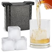 Ice Cube Maker 2ct Cubes - Square Ice Cube Mold Box, Silicone Large Whiskey Ice Cube Mold 1pk Set with Container