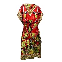 Women's Indian Ladies Full Length Oversized Maxi Floral Tunic Kaftan Swimsuit Cover Up Crimson Red