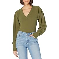 The Drop Women's Edith Pleated-Shoulder V-Neck Sweater