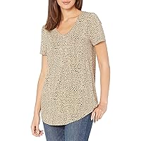 Amazon Essentials Women's Relaxed-Fit Short-Sleeve V-Neck Tunic (Available in Plus Size), Light Rose Leopard Print, X-Small
