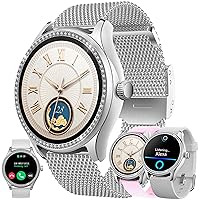 SGDDFIT Women's Smart Watch with Built-In Alexa/Bluetooth 5.3 Call/Dialing, 1.38 Inch Diamond Smartwatch Compatible Android iOS, Female Function, GPS Shared Heart Rate Monitor (Silver)
