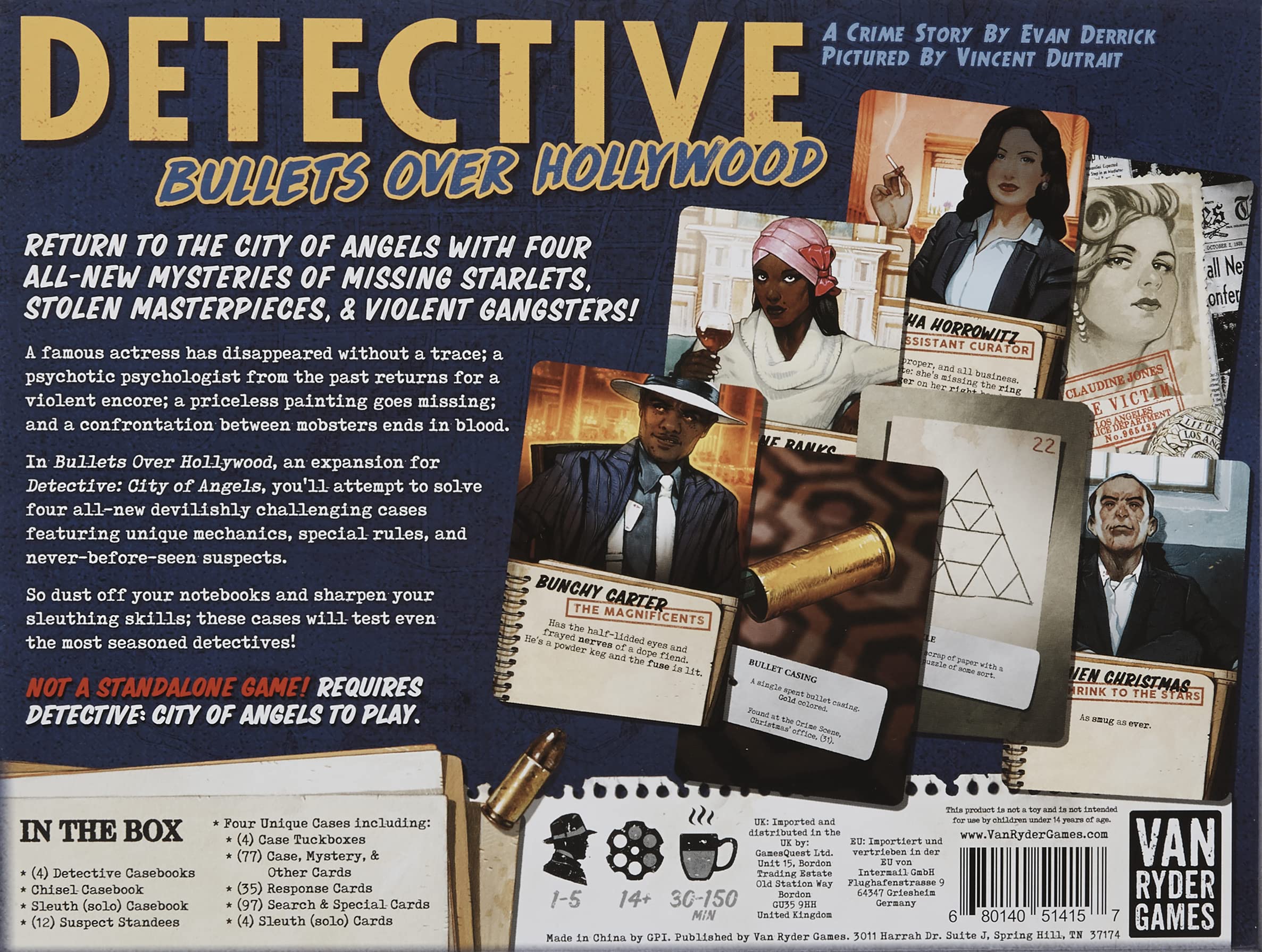Van Ryder Games Detective: Bullets Over Hollywood – A Board Game Expansion 1-5 Players – Board Games for Family 45-120 Mins of Gameplay – Teens & Adults Ages 14+ (VANVRG107)