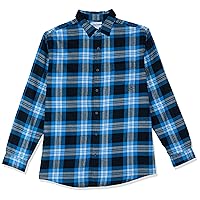 Amazon Essentials Men's Long-Sleeve Flannel Shirt (Available in Big & Tall), Black Blue Grey Tartan Plaid, Large