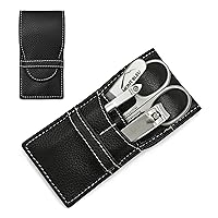 Hans Kniebes' Sonnenschein 4-Piece Gent's Manicure Set with nail clipper & crystal nail file, in Nappa Leather Case | made in Germany