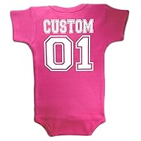 Baby Football with CUSTOM Personalized Back Lettering Bodysuit Outfit Baby Gift Hot Pink