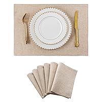 Home Brilliant Burlap Linen Placemats Set of 6 Spring Plate Mats Heat Resistant Dining Table Cloth Placemats Washable Kitchen Table Mats, 13x19 inch, Light Linen