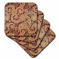 3dRose Pattern, Print Burgundy and Gold - Soft Coasters, Set of 4 (CST_212005_1) , Red