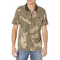 A｜X ARMANI EXCHANGE Men's Colorblock Camo Printed Zip Polo Shirt