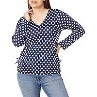 Star Vixen Women's Long Sleeve V Neck Top with Ruched Side Detail
