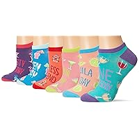 K. Bell Socks Women's 6 Pair Pack Fun Food and Beverage Novelty Low Cut No Show Socks, Happy Hour (Pink Assorted), Shoe Size: 4-10