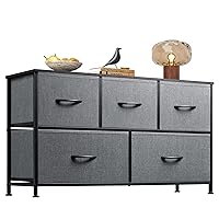 WLIVE Dresser for Bedroom with 5 Drawers, Wide Chest of Drawers, Fabric Dresser, Storage Organizer Unit with Fabric Bins for Closet, Living Room, Hallway, Dark Grey