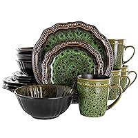 Elama Stoneware Round Oval Dinnerware Dish Set, Jade Green